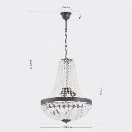 Lámpara colgante de cristal ARILA 3xE27/60W/230V diá. 40 cm marrón/pátina