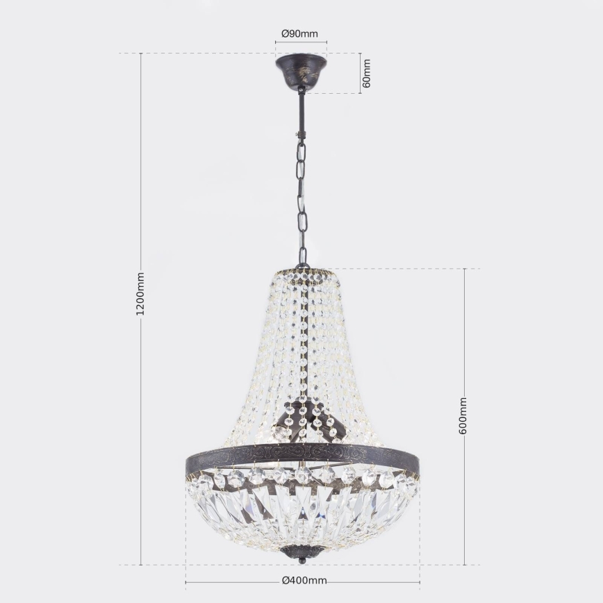 Lámpara colgante de cristal ARILA 3xE27/60W/230V diá. 40 cm marrón/pátina