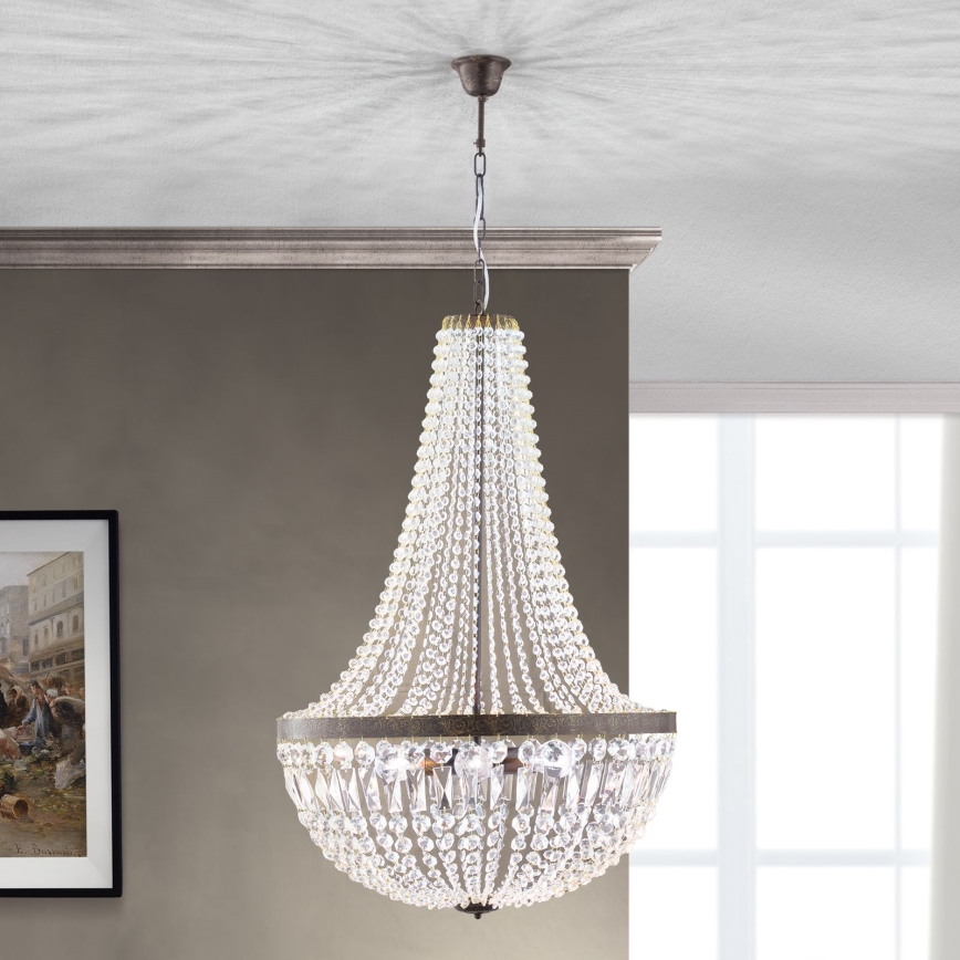 Lámpara colgante de cristal ARILA 6xE27/60W/230V diá. 60 cm marrón/pátina