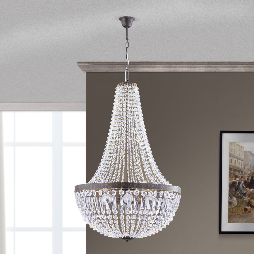 Lámpara colgante de cristal ARILA 6xE27/60W/230V diá. 60 cm marrón/pátina