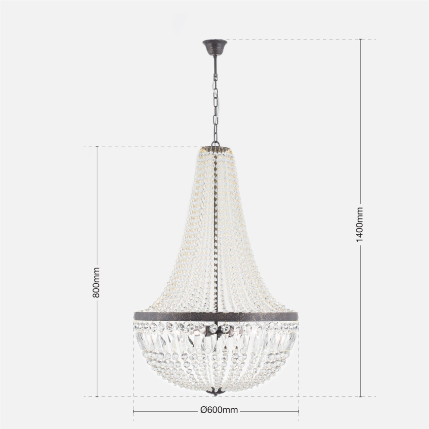 Lámpara colgante de cristal ARILA 6xE27/60W/230V diá. 60 cm marrón/pátina