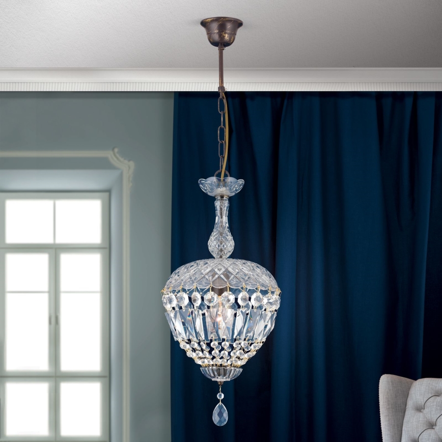 Lámpara colgante de cristal ARILA 1xE27/60W/230V diá. 25 cm marrón/pátina
