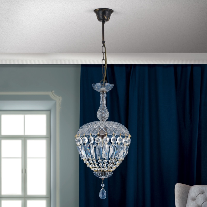 Lámpara colgante de cristal ARILA 1xE27/60W/230V diá. 25 cm marrón/pátina