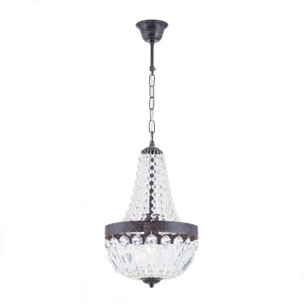Lámpara colgante de cristal ARILA 1xE27/60W/230V diá. 25,5 cm marrón/pátina