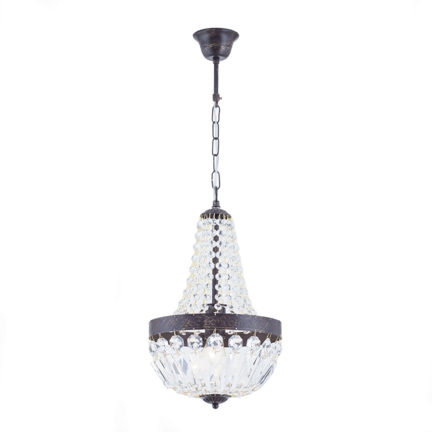 Lámpara colgante de cristal ARILA 1xE27/60W/230V diá. 25,5 cm marrón/pátina