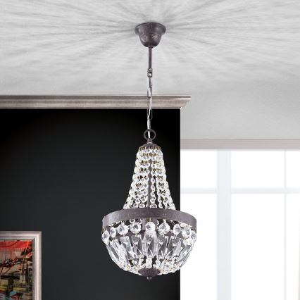 Lámpara colgante de cristal ARILA 1xE27/60W/230V diá. 25,5 cm marrón/pátina