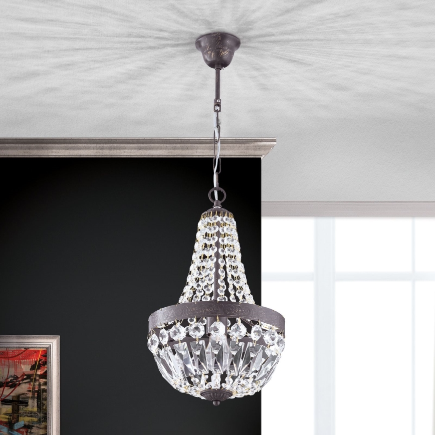 Lámpara colgante de cristal ARILA 1xE27/60W/230V diá. 25,5 cm marrón/pátina