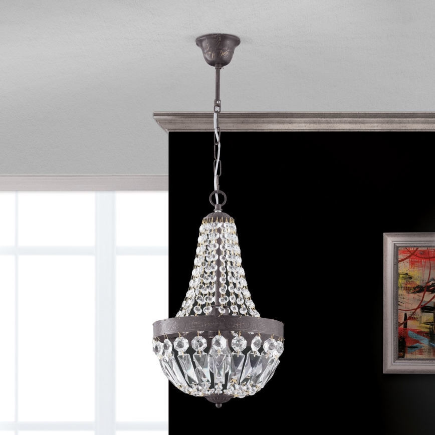 Lámpara colgante de cristal ARILA 1xE27/60W/230V diá. 25,5 cm marrón/pátina