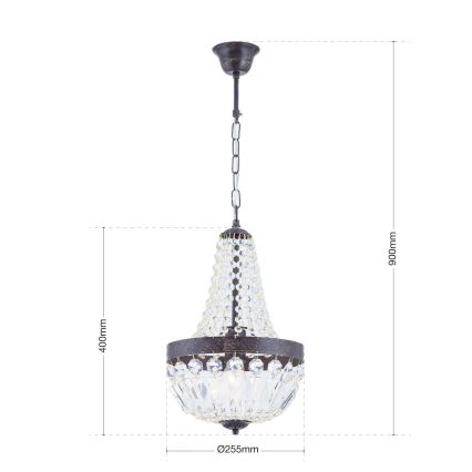 Lámpara colgante de cristal ARILA 1xE27/60W/230V diá. 25,5 cm marrón/pátina