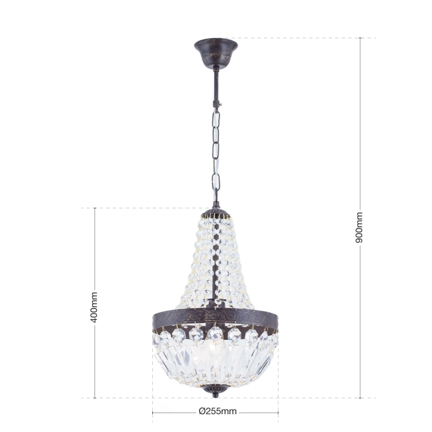 Lámpara colgante de cristal ARILA 1xE27/60W/230V diá. 25,5 cm marrón/pátina