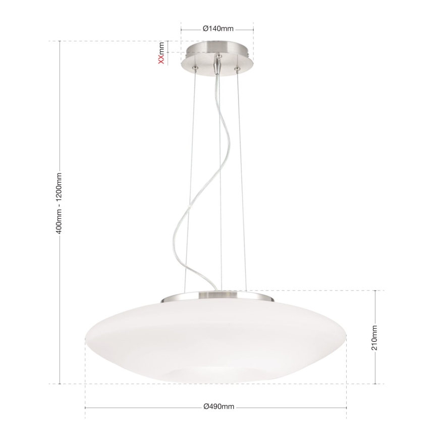 Lámpara colgante BLANC 2xE27/60W/230V diá. 49 cm cromo mate