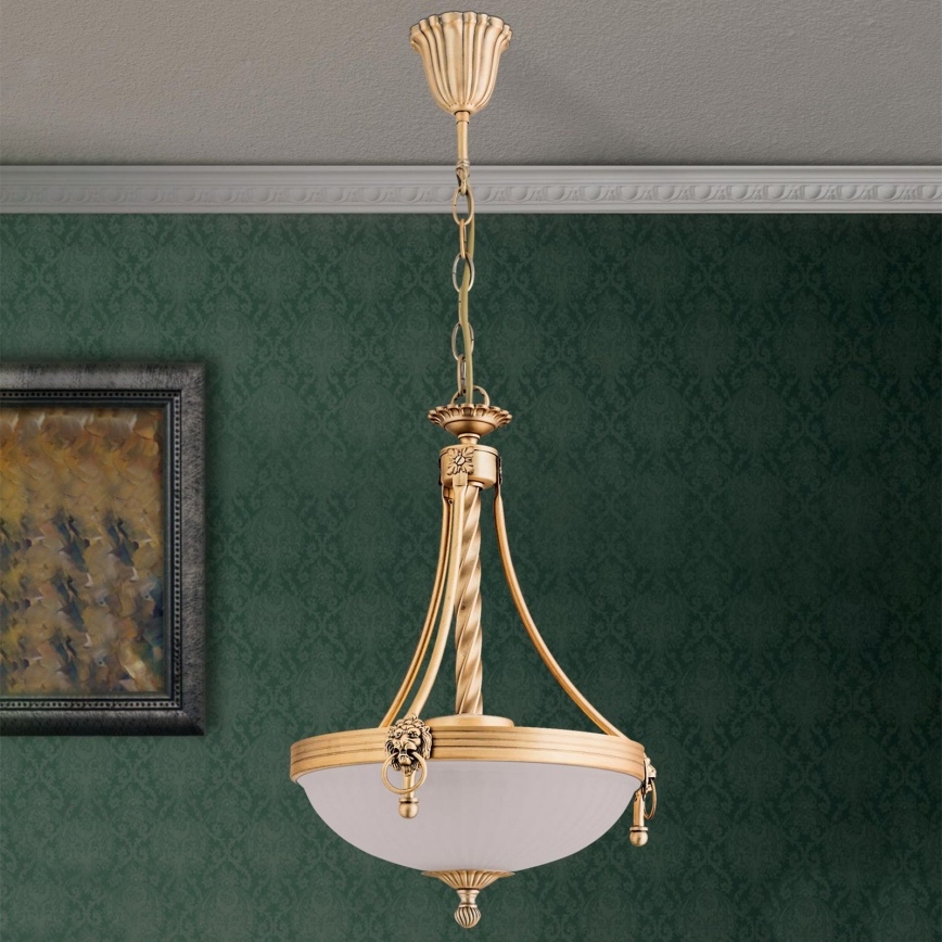 Lámpara colgante con cadena ROCCA 3xE27/60W/230V diá. 32 cm bronce/blanco