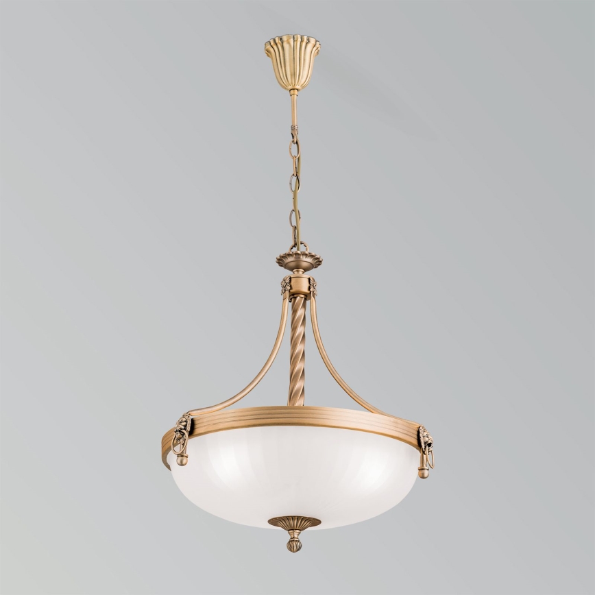 Lámpara colgante con cadena ROCCA 3xE27/60W/230V diá. 42 cm bronce/blanco