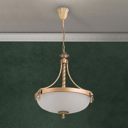 Lámpara colgante con cadena ROCCA 3xE27/60W/230V diá. 42 cm bronce/blanco