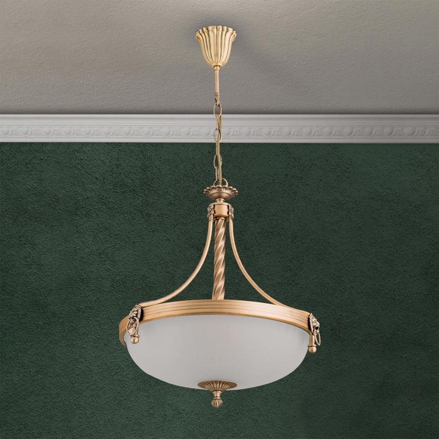 Lámpara colgante con cadena ROCCA 3xE27/60W/230V diá. 42 cm bronce/blanco