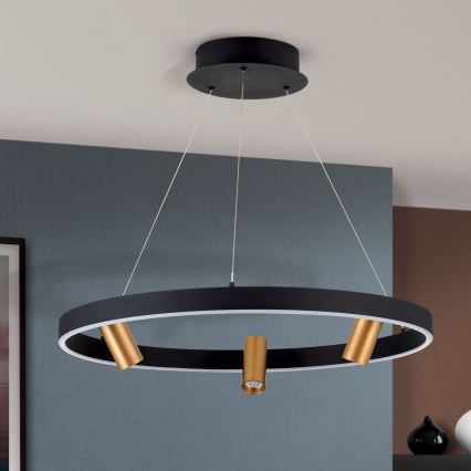 Lámpara de araña LED regulable BERLIN LED/50W/230V negro/dorado