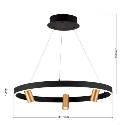 Lámpara de araña LED regulable BERLIN LED/50W/230V negro/dorado
