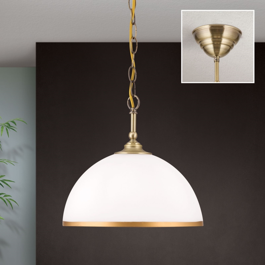 Lámpara colgante con cadena OLD LAMP 1xE27/40W/230V diá. 30 cm blanco/latón