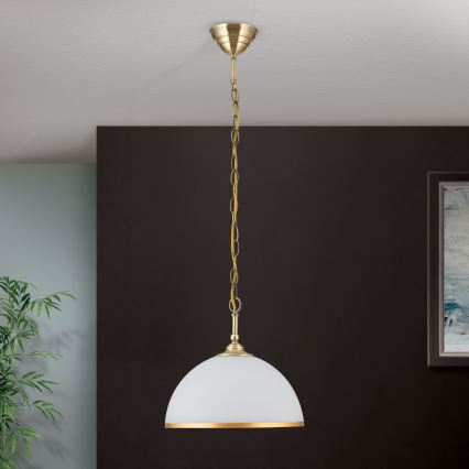 Lámpara colgante con cadena OLD LAMP 1xE27/40W/230V diá. 30 cm blanco/latón