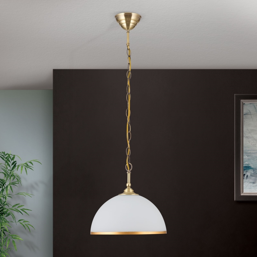 Lámpara colgante con cadena OLD LAMP 1xE27/40W/230V diá. 30 cm blanco/latón