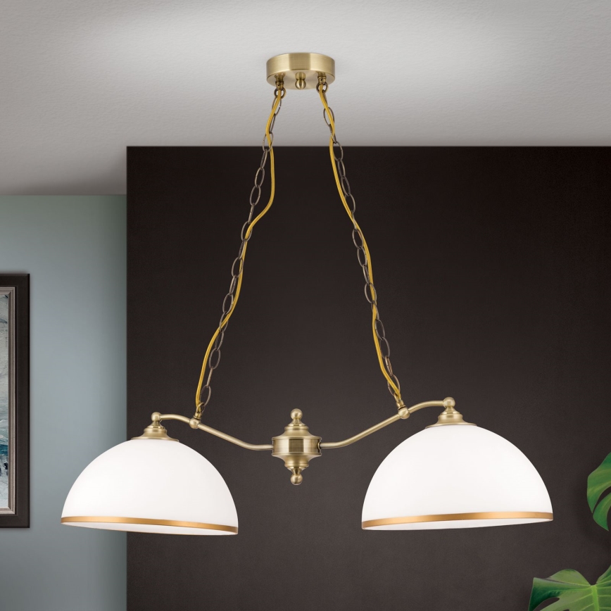 Lámpara colgante con cadena OLD LAMP 2xE27/40W/230V blanco/latón