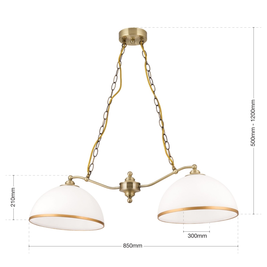 Lámpara colgante con cadena OLD LAMP 2xE27/40W/230V blanco/latón