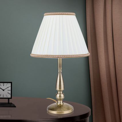 Lámpara de mesa TONIA 1xE27/60W/230V diá. 30 cm blanco/bronce
