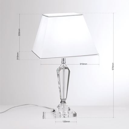 Lámpara de mesa de cristal VERONIQUE 1xE27/60W/230V blanco/transparente