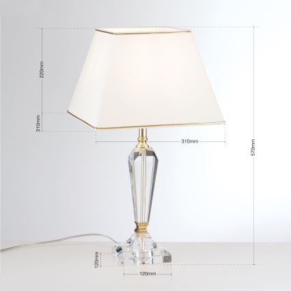 Lámpara de mesa de cristal VERONIQUE 1xE27/60W/230V color crema/transparente