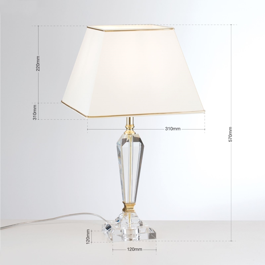 Lámpara de mesa de cristal VERONIQUE 1xE27/60W/230V color crema/transparente