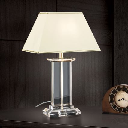 Lámpara de mesa de cristal VERONIQUE 1xE27/60W/230V color crema/transparente