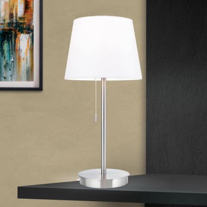 Lámpara de mesa con puerto USB LUDWIG 1xE27/40W/230V 50 cm blanco/cromo mate