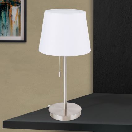 Lámpara de mesa con puerto USB LUDWIG 1xE27/40W/230V 50 cm blanco/cromo mate