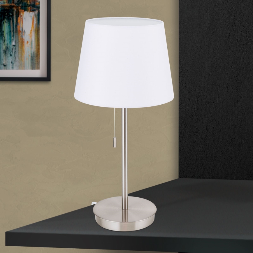 Lámpara de mesa con puerto USB LUDWIG 1xE27/40W/230V 50 cm blanco/cromo mate
