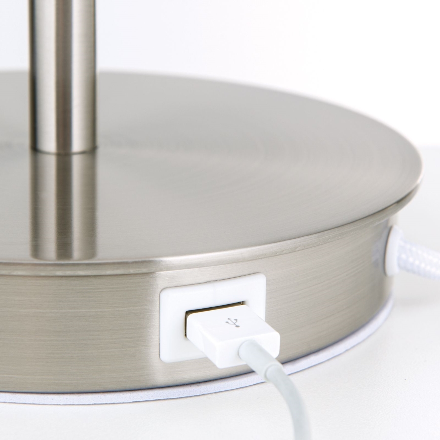 Lámpara de mesa con puerto USB LUDWIG 1xE27/40W/230V 50 cm blanco/cromo mate
