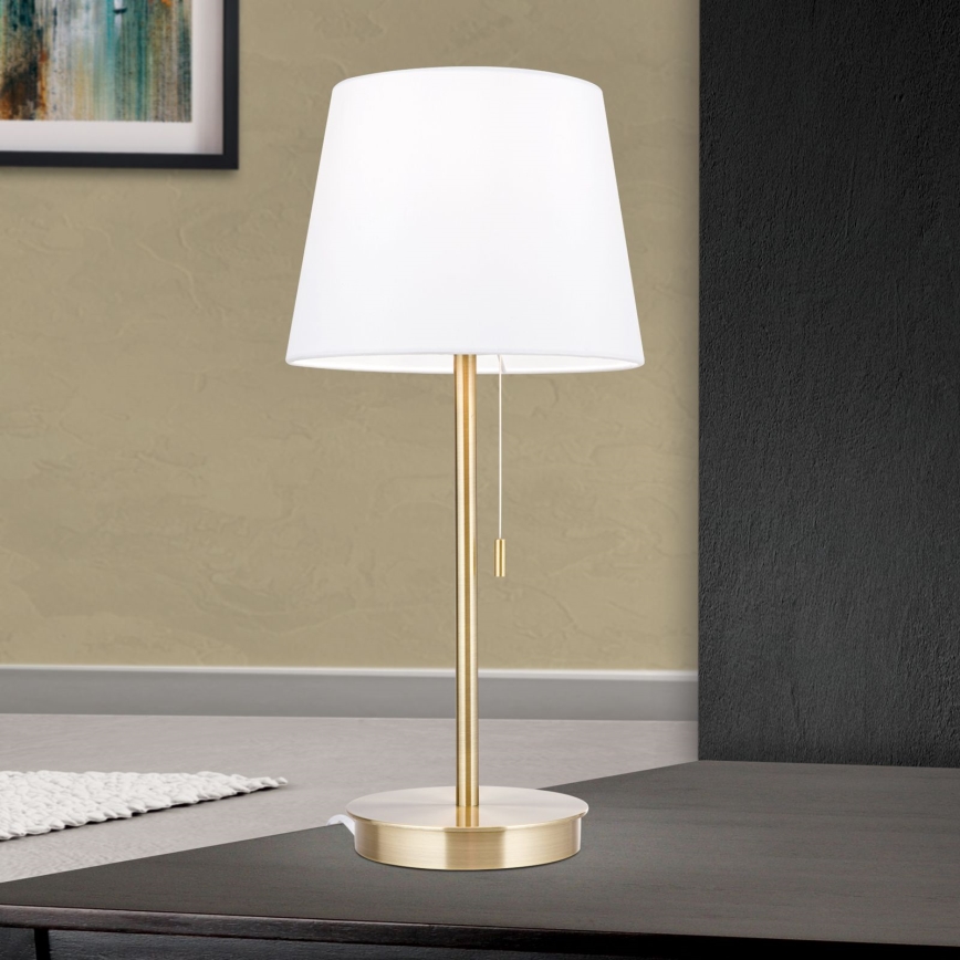 Lámpara de mesa con puerto USB LUDWIG 1xE27/40W/230V 50 cm blanco/dorado