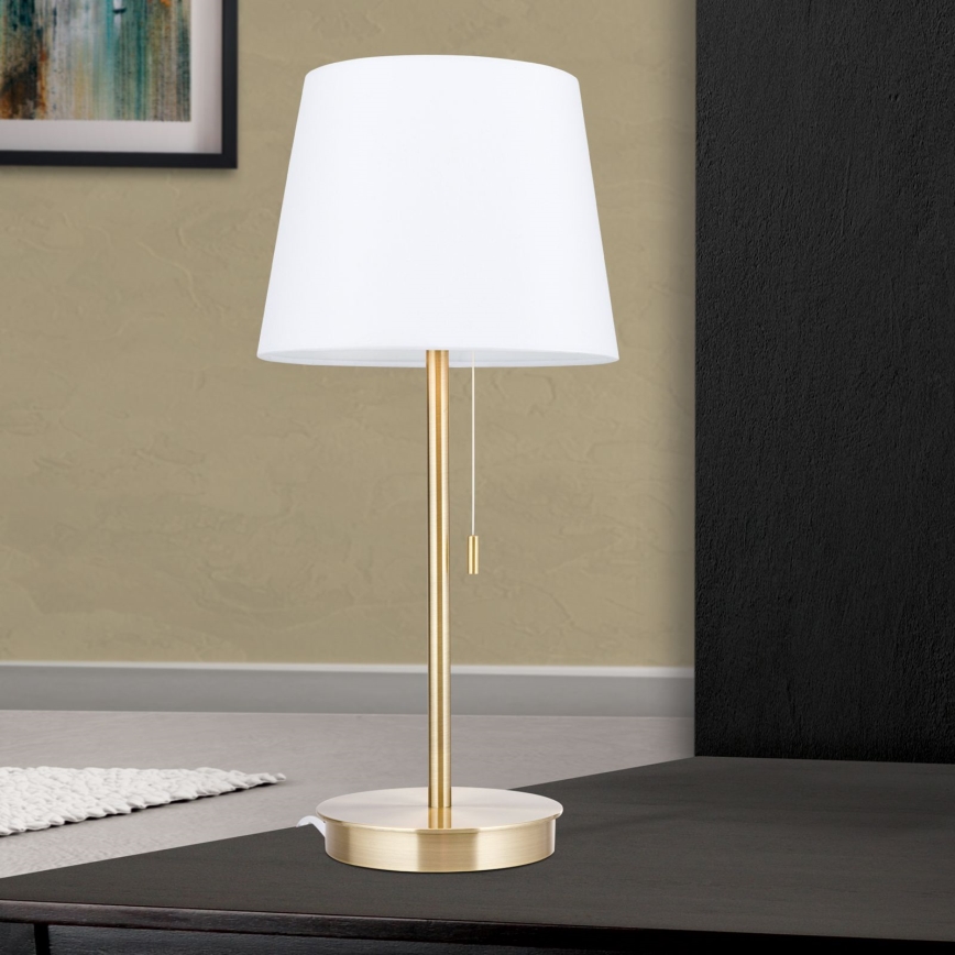 Lámpara de mesa con puerto USB LUDWIG 1xE27/40W/230V 50 cm blanco/dorado
