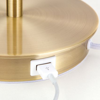 Lámpara de mesa con puerto USB LUDWIG 1xE27/40W/230V 50 cm blanco/dorado