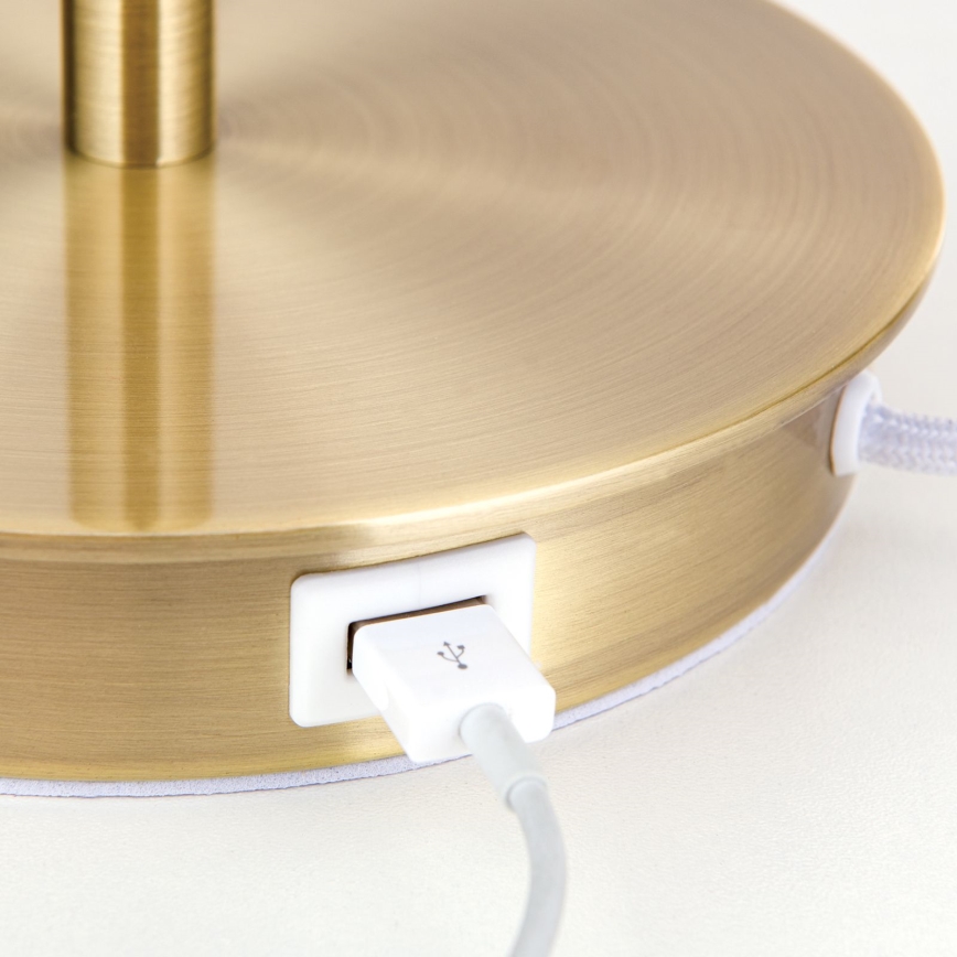 Lámpara de mesa con puerto USB LUDWIG 1xE27/40W/230V 50 cm blanco/dorado