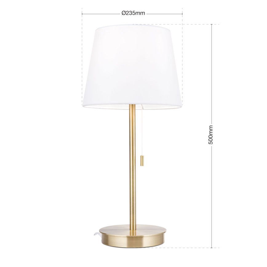 Lámpara de mesa con puerto USB LUDWIG 1xE27/40W/230V 50 cm blanco/dorado