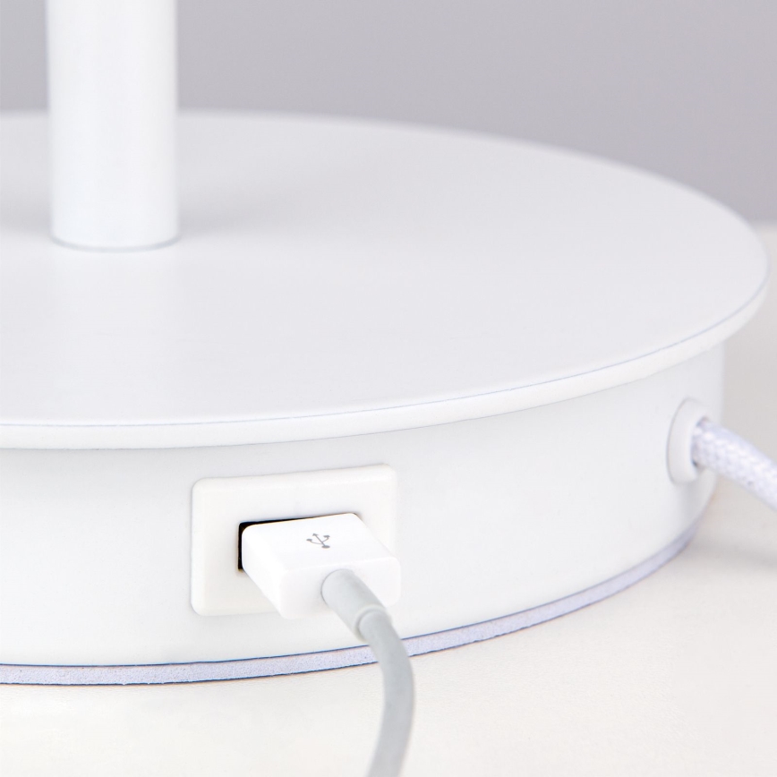 Lámpara de mesa con puerto USB LUDWIG 1xE27/40W/230V 50 cm blanco