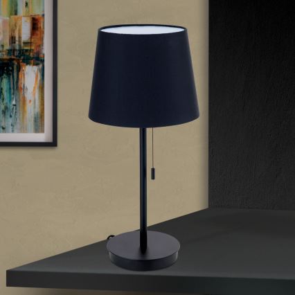 Lámpara de mesa con puerto USB LUDWIG 1xE27/40W/230V 50 cm negro