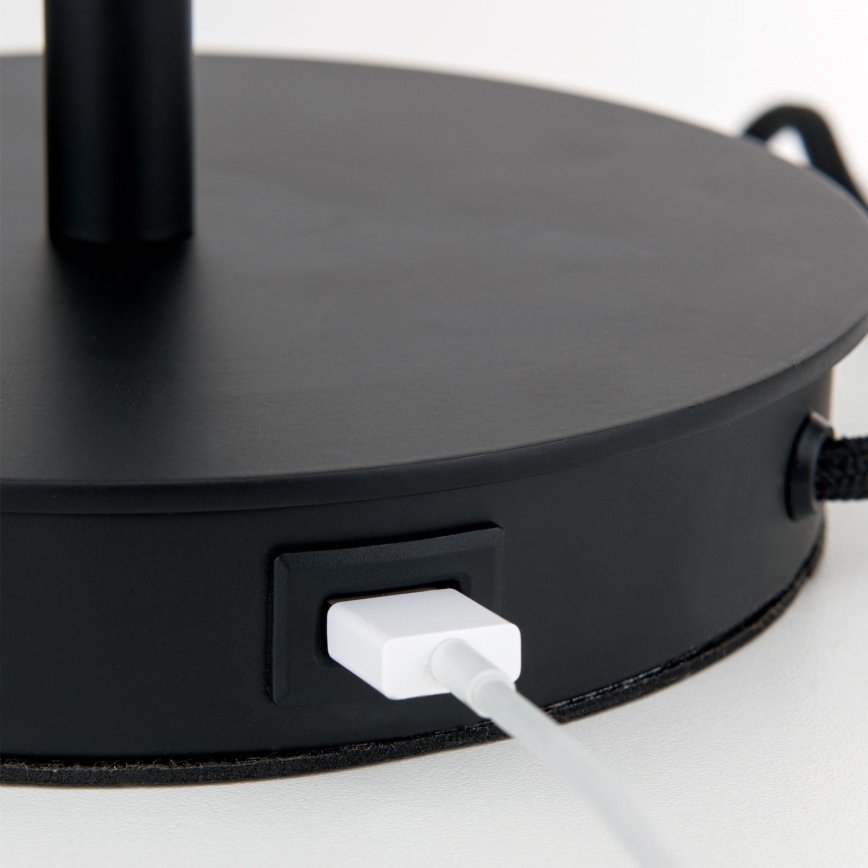 Lámpara de mesa con puerto USB LUDWIG 1xE27/40W/230V 50 cm negro