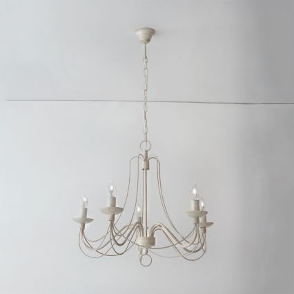 Lámpara colgante con cadena VELA 5xE14/40W/230V diá. 60 cm blanco/dorado/pátina
