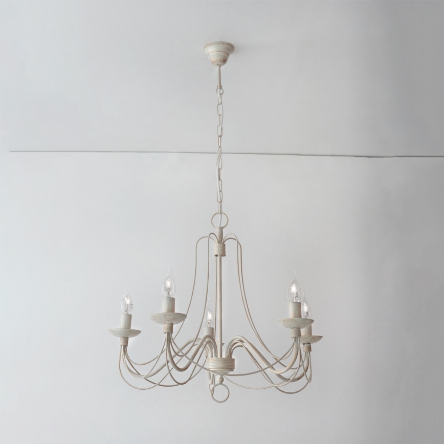 Lámpara colgante con cadena VELA 5xE14/40W/230V diá. 60 cm blanco/dorado/pátina