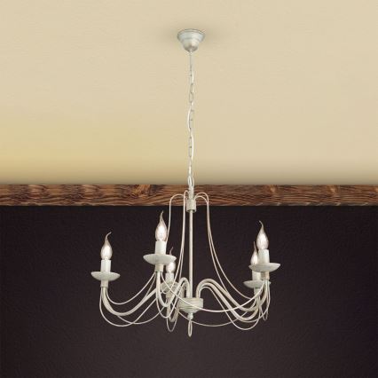 Lámpara colgante con cadena VELA 5xE14/40W/230V diá. 60 cm blanco/dorado/pátina