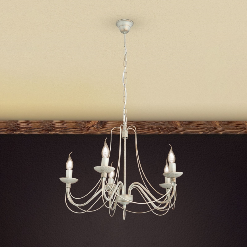 Lámpara colgante con cadena VELA 5xE14/40W/230V diá. 60 cm blanco/dorado/pátina
