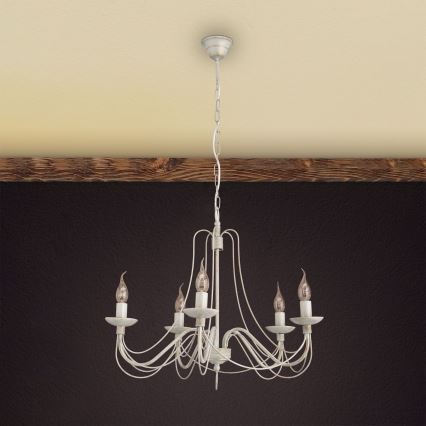 Lámpara colgante con cadena VELA 5xE14/40W/230V diá. 60 cm blanco/dorado/pátina