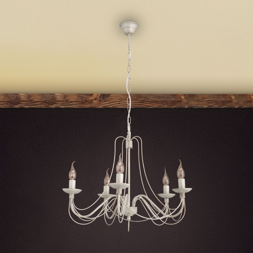 Lámpara colgante con cadena VELA 5xE14/40W/230V diá. 60 cm blanco/dorado/pátina