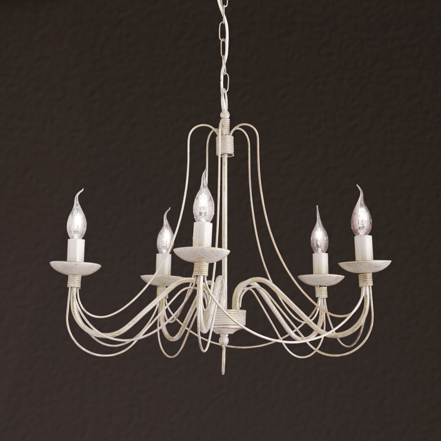 Lámpara colgante con cadena VELA 5xE14/40W/230V diá. 60 cm blanco/dorado/pátina